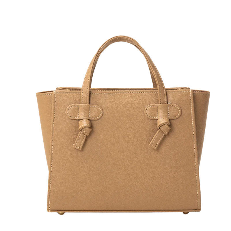 Beige Textured Mini Bag with Knot-Tie Handles