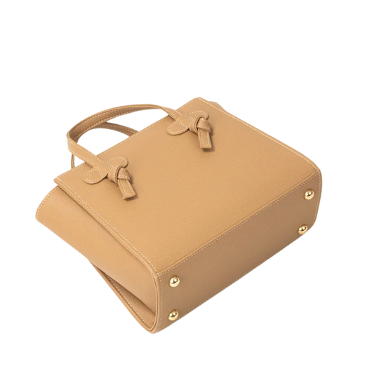 Beige Textured Mini Bag with Knot-Tie Handles