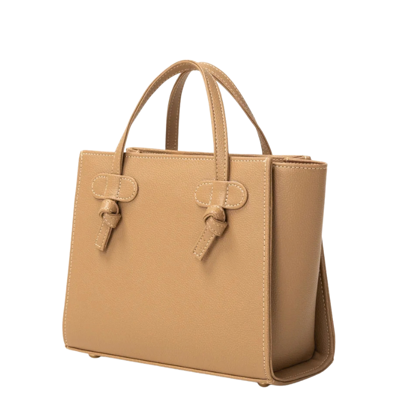 Beige Textured Mini Bag with Knot-Tie Handles